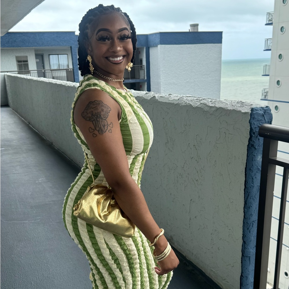 SHEIN Green and Cream Textured Maxi Dress